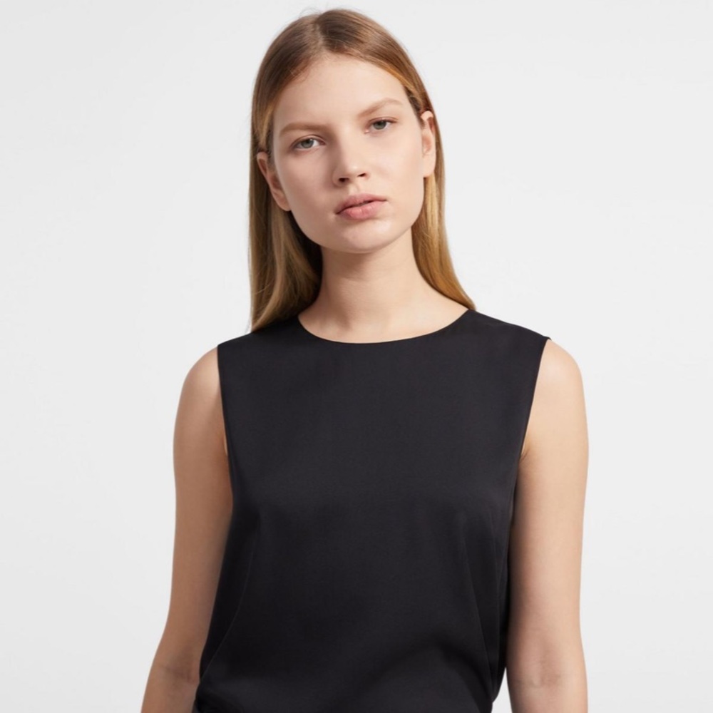 Theory Stretch Silk Black Straight Shell Top